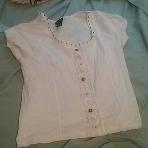 White t-shirt with lace and beads